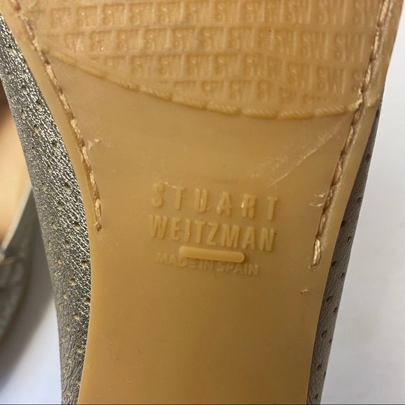 Vintage Stuart Weitzman Gold Metallic Leather Chain Bit Loafers 7.5 SS - Picture 11 of 12